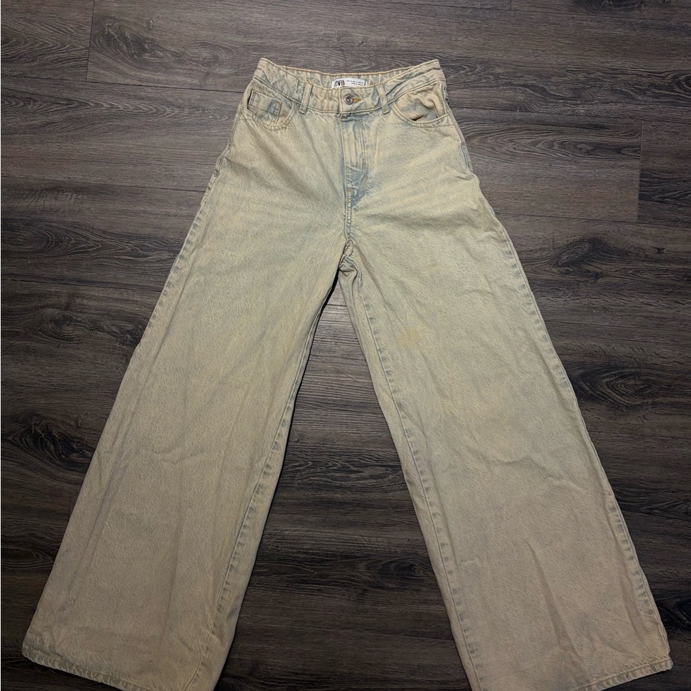 Zara Beige Wide-Leg Jeans